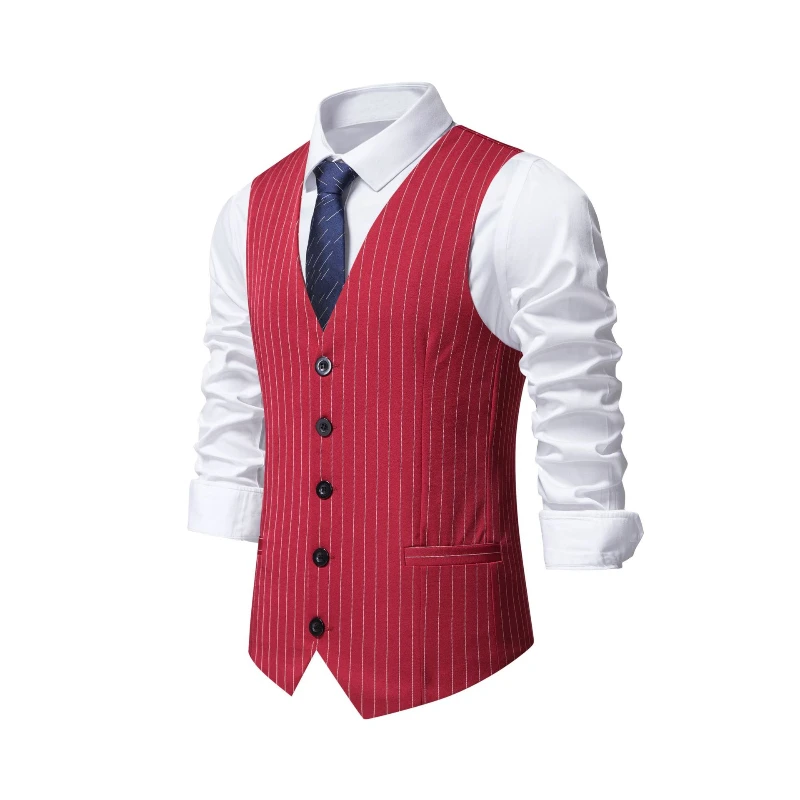2026 New Red Striped Suit Vest - Khaki Formal Wear Men recension och pris