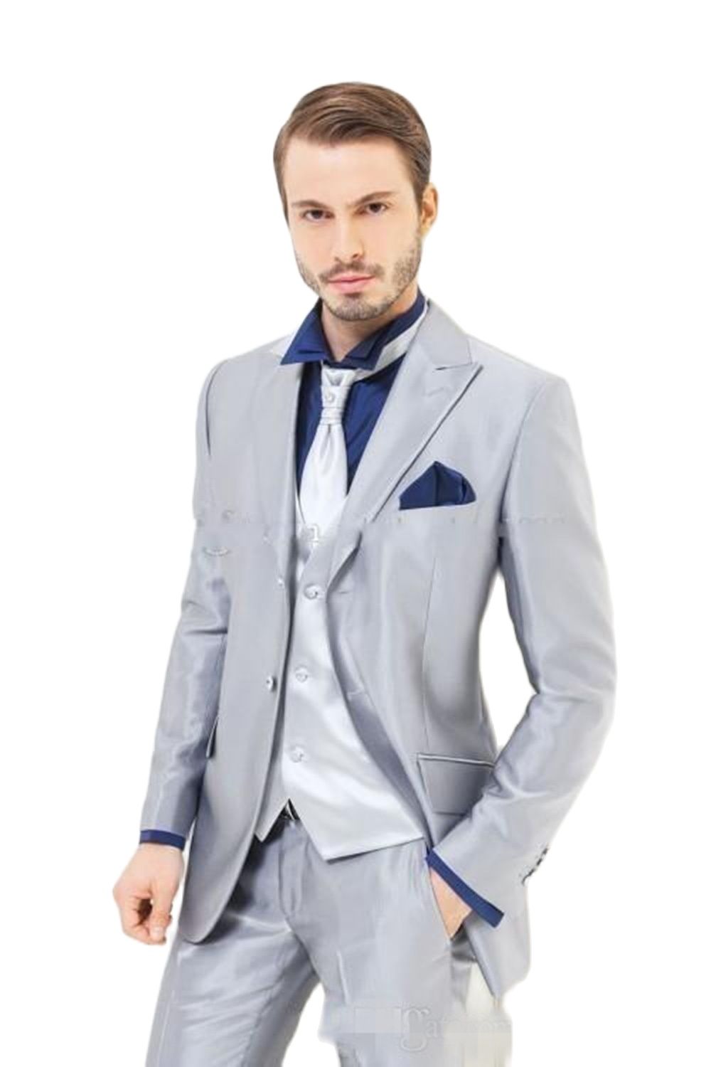 Custom Made Silver Shiny Satin - Men Formal Wear For Dinner recension och pris
