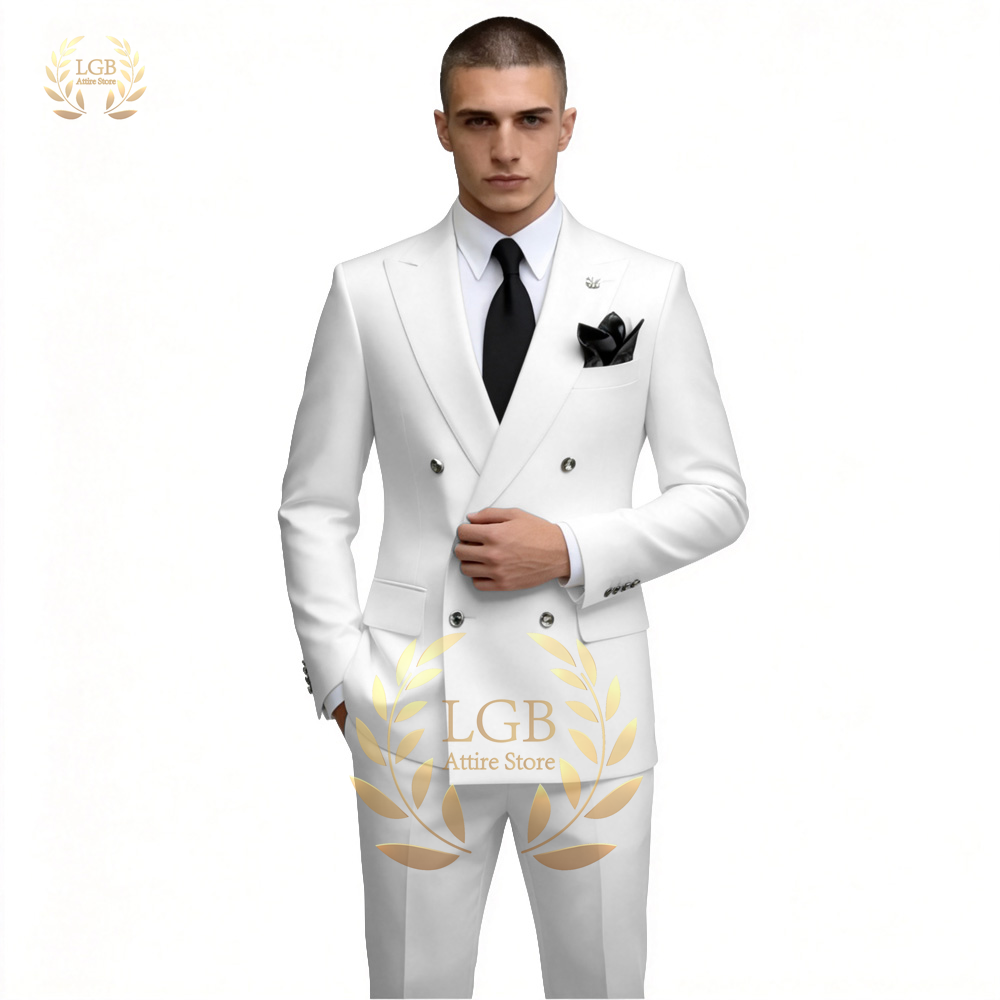 Men's White Double Breasted Su - Men Formal Wear For Dinner recension och pris