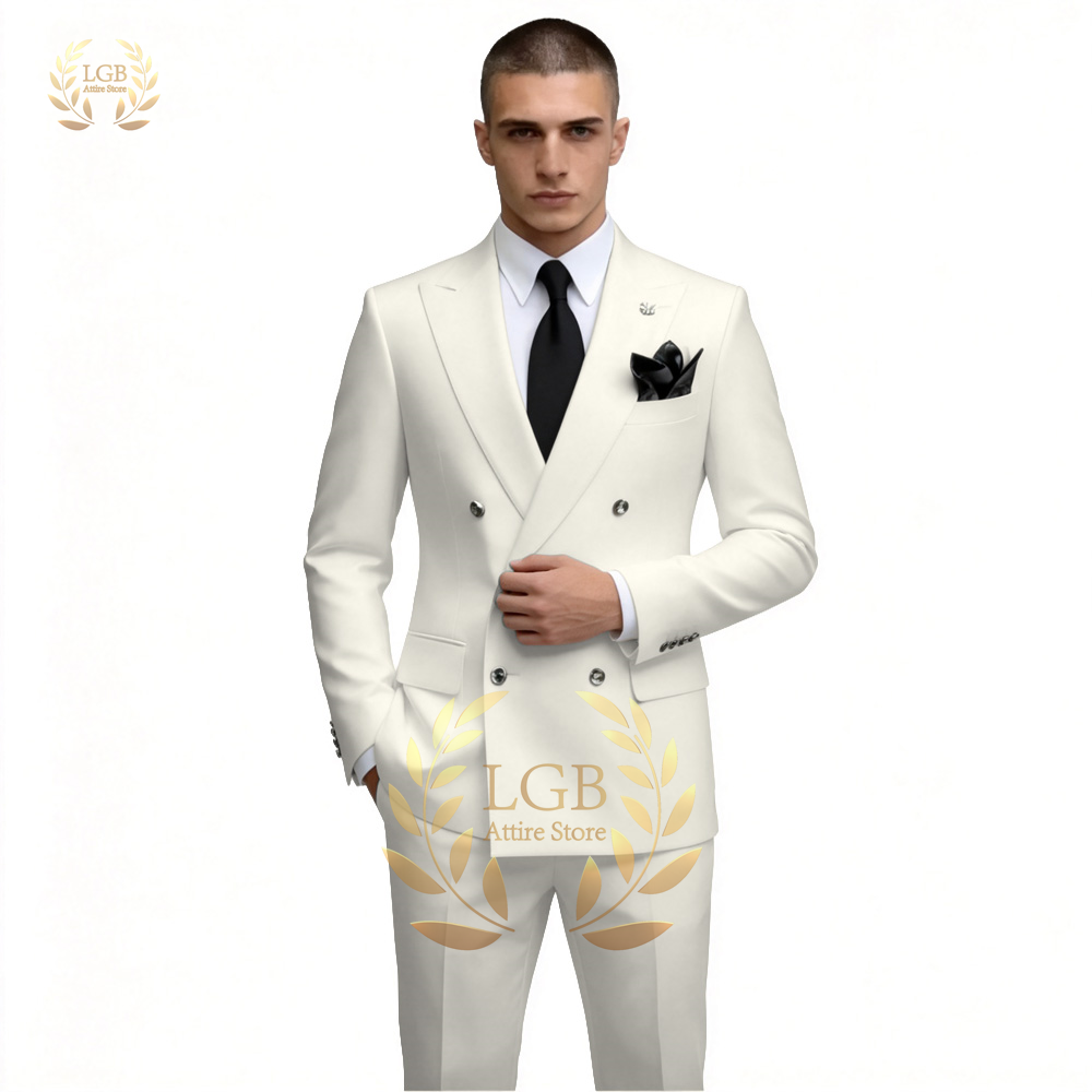 Men's White Double Breasted Su - Men Formal Wear For Dinner recension och pris