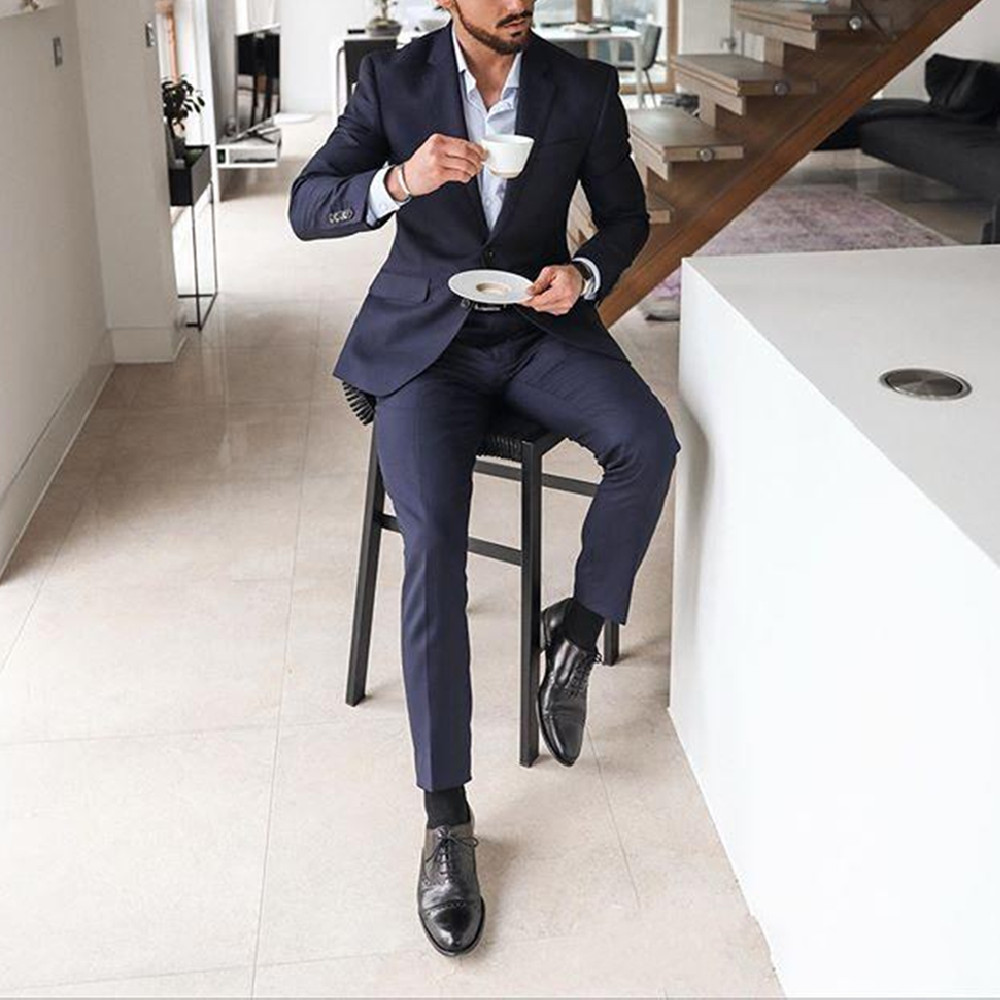 Navy Blue 2-Piece Men's Tuxedo - Men Formal Wear For Dinner recension och pris
